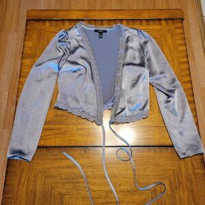 Forever 21 Amethyst Purple Satin Cropped Open Cardigan